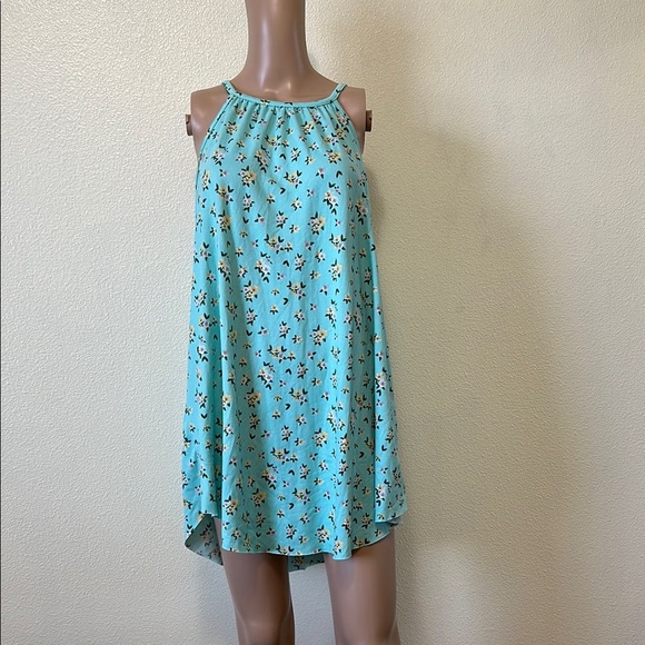 MRT1030- Floral Halter Dress in teal - Picture 1 of 6
